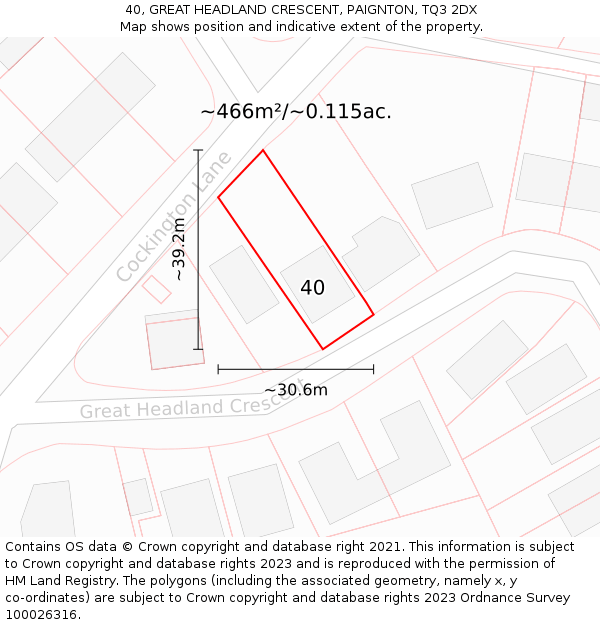 40, GREAT HEADLAND CRESCENT, PAIGNTON, TQ3 2DX: Plot and title map