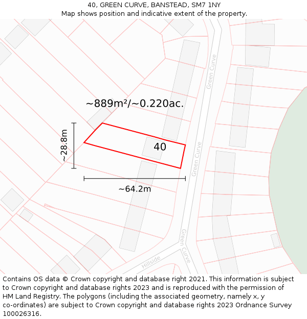 40, GREEN CURVE, BANSTEAD, SM7 1NY: Plot and title map