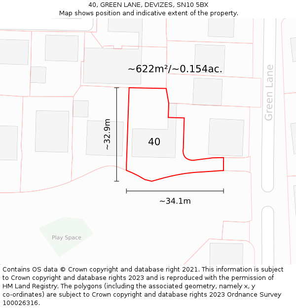 40, GREEN LANE, DEVIZES, SN10 5BX: Plot and title map