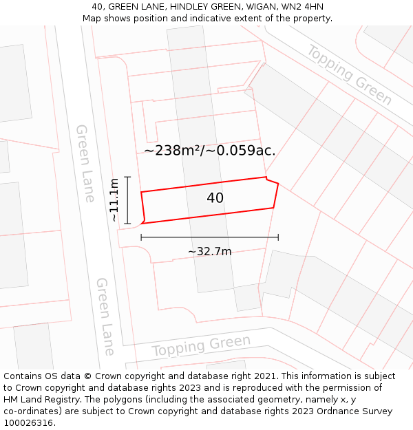 40, GREEN LANE, HINDLEY GREEN, WIGAN, WN2 4HN: Plot and title map