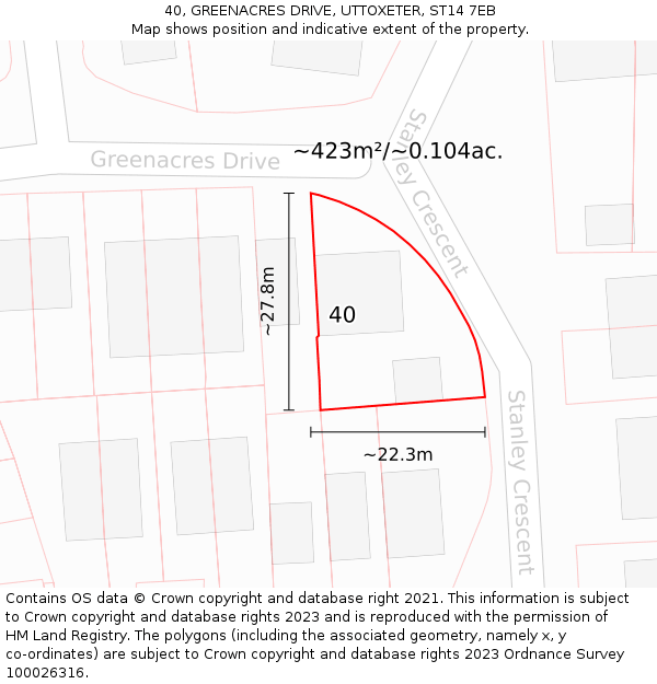 40, GREENACRES DRIVE, UTTOXETER, ST14 7EB: Plot and title map
