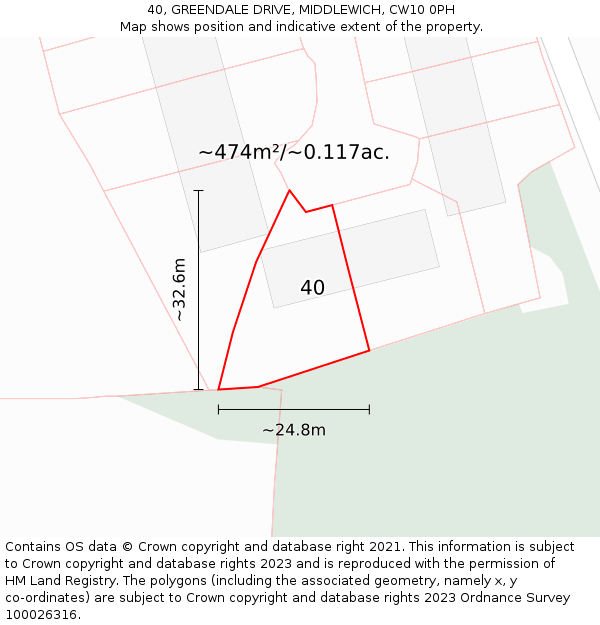 40, GREENDALE DRIVE, MIDDLEWICH, CW10 0PH: Plot and title map