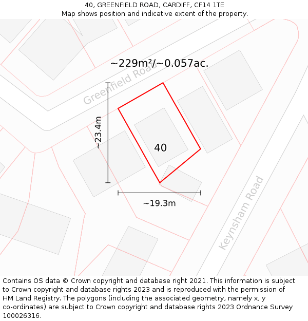 40, GREENFIELD ROAD, CARDIFF, CF14 1TE: Plot and title map