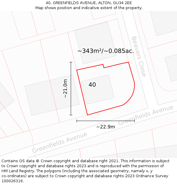 40, GREENFIELDS AVENUE, ALTON, GU34 2EE: Plot and title map