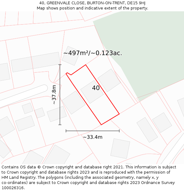 40, GREENVALE CLOSE, BURTON-ON-TRENT, DE15 9HJ: Plot and title map