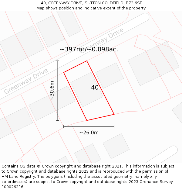 40, GREENWAY DRIVE, SUTTON COLDFIELD, B73 6SF: Plot and title map