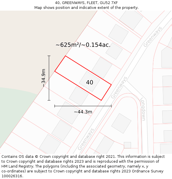 40, GREENWAYS, FLEET, GU52 7XF: Plot and title map