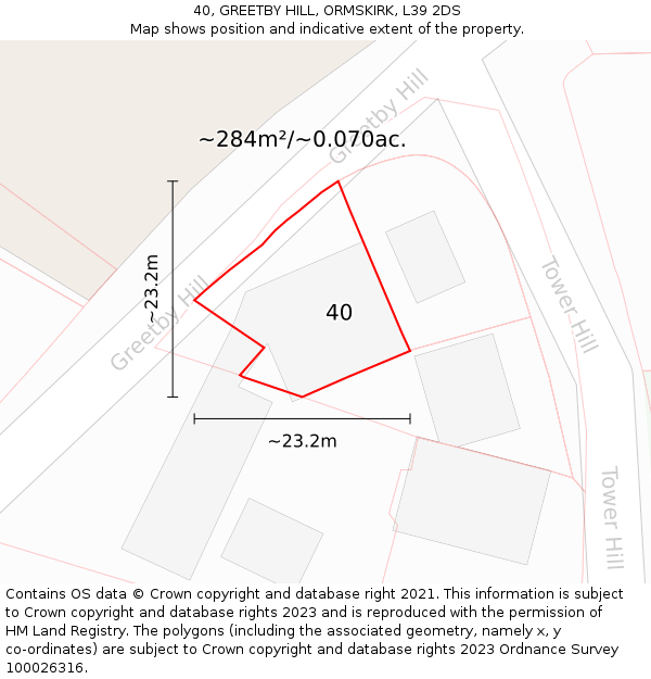40, GREETBY HILL, ORMSKIRK, L39 2DS: Plot and title map