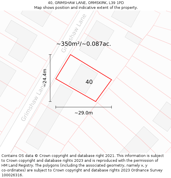 40, GRIMSHAW LANE, ORMSKIRK, L39 1PD: Plot and title map