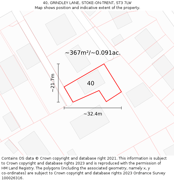 40, GRINDLEY LANE, STOKE-ON-TRENT, ST3 7LW: Plot and title map