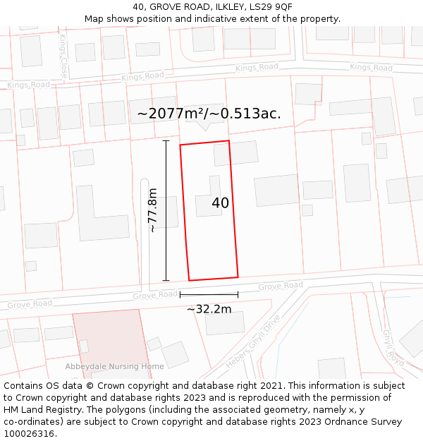 40, GROVE ROAD, ILKLEY, LS29 9QF: Plot and title map