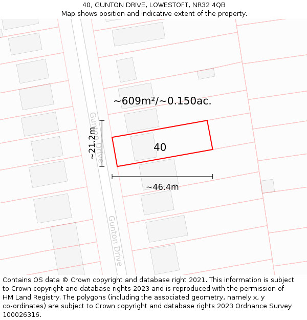 40, GUNTON DRIVE, LOWESTOFT, NR32 4QB: Plot and title map