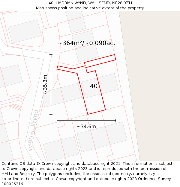 40, HADRIAN WYND, WALLSEND, NE28 9ZH: Plot and title map