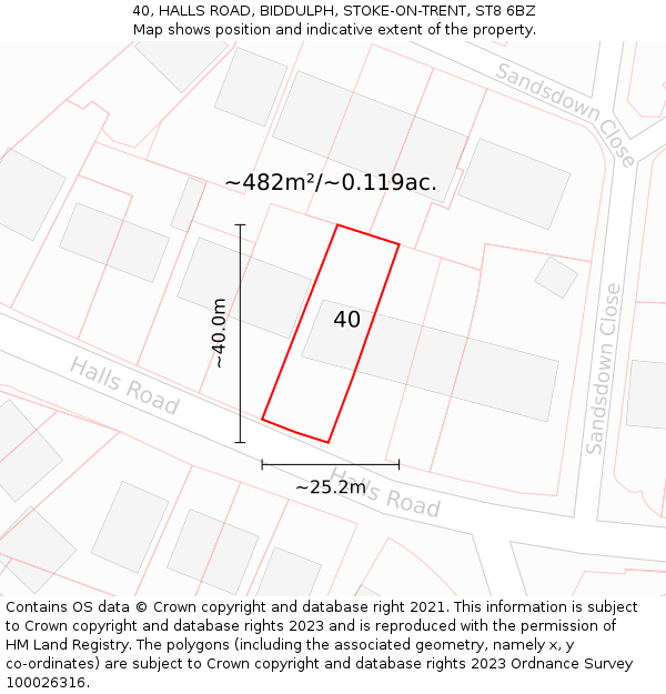 40, HALLS ROAD, BIDDULPH, STOKE-ON-TRENT, ST8 6BZ: Plot and title map
