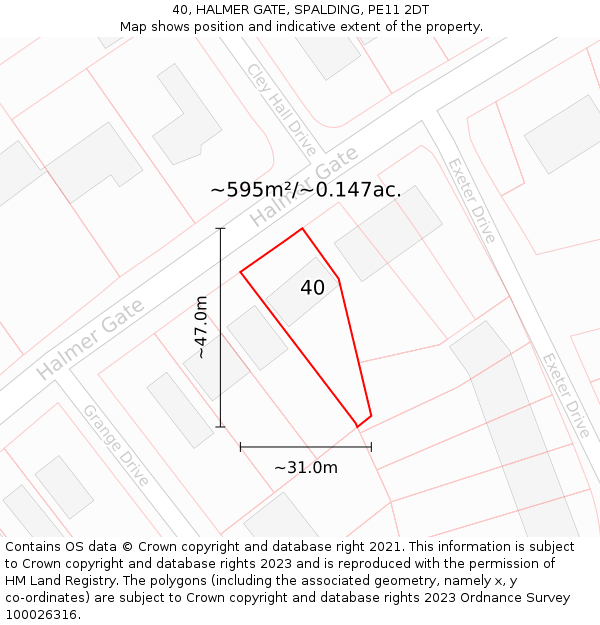 40, HALMER GATE, SPALDING, PE11 2DT: Plot and title map