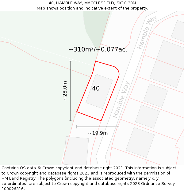 40, HAMBLE WAY, MACCLESFIELD, SK10 3RN: Plot and title map