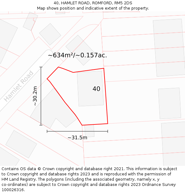 40, HAMLET ROAD, ROMFORD, RM5 2DS: Plot and title map