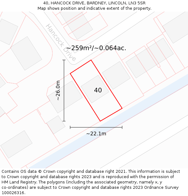40, HANCOCK DRIVE, BARDNEY, LINCOLN, LN3 5SR: Plot and title map