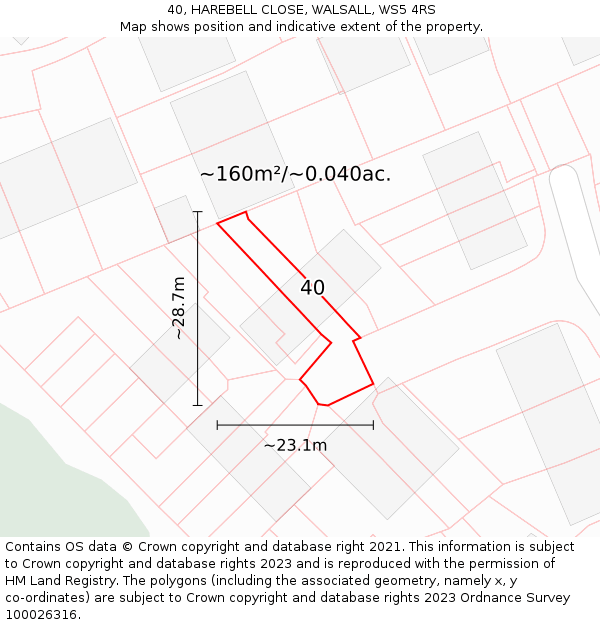 40, HAREBELL CLOSE, WALSALL, WS5 4RS: Plot and title map