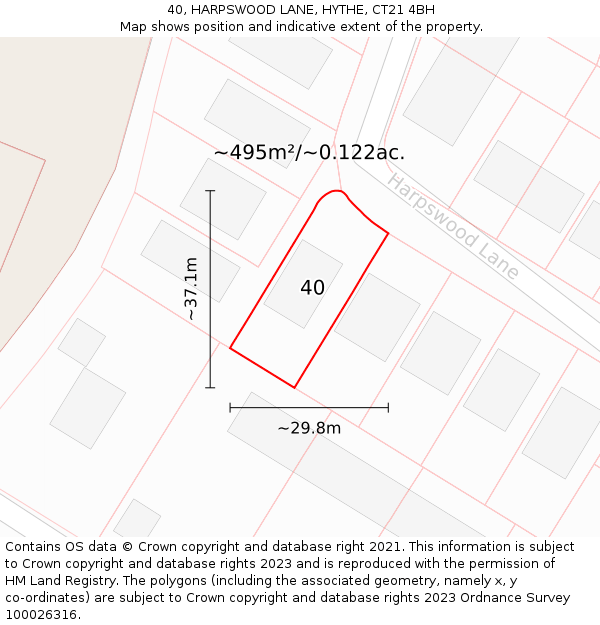 40, HARPSWOOD LANE, HYTHE, CT21 4BH: Plot and title map