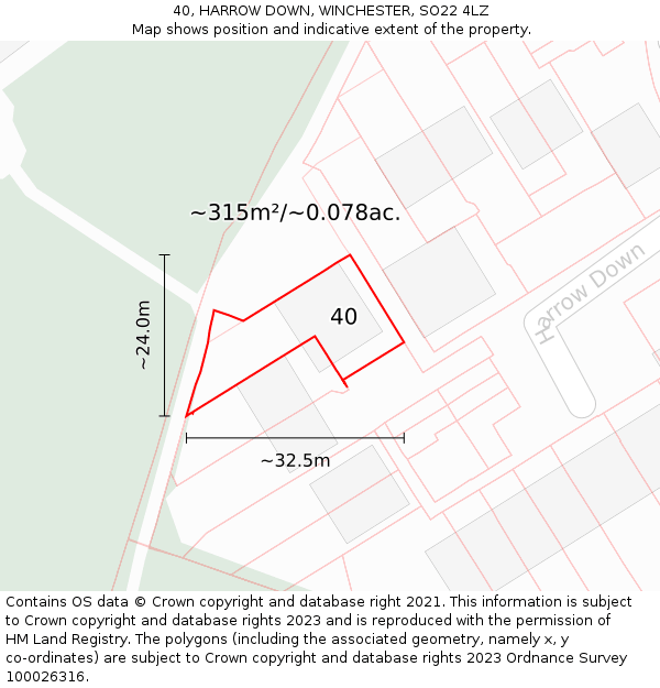 40, HARROW DOWN, WINCHESTER, SO22 4LZ: Plot and title map