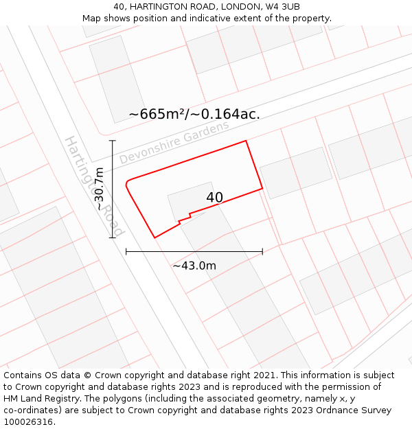 40, HARTINGTON ROAD, LONDON, W4 3UB: Plot and title map