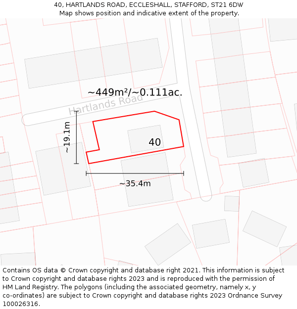 40, HARTLANDS ROAD, ECCLESHALL, STAFFORD, ST21 6DW: Plot and title map