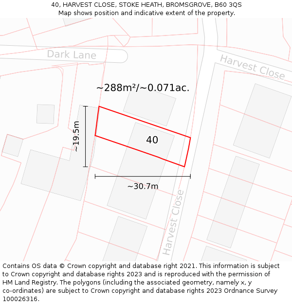 40, HARVEST CLOSE, STOKE HEATH, BROMSGROVE, B60 3QS: Plot and title map