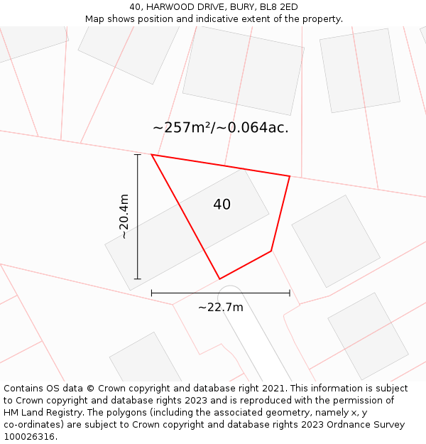 40, HARWOOD DRIVE, BURY, BL8 2ED: Plot and title map