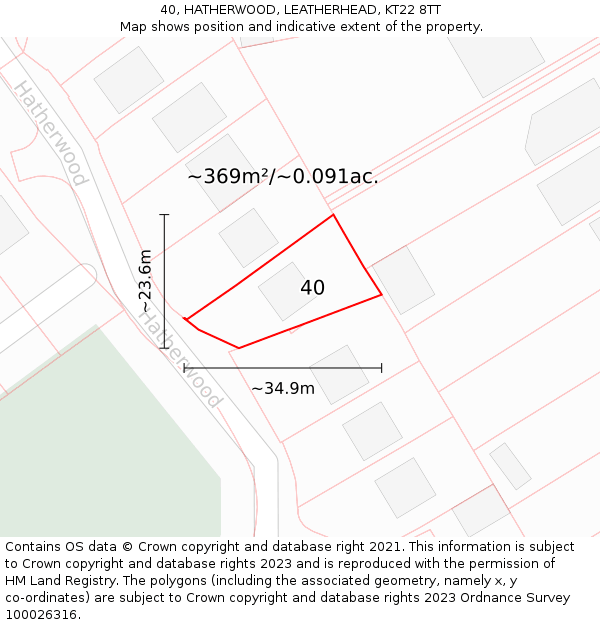 40, HATHERWOOD, LEATHERHEAD, KT22 8TT: Plot and title map