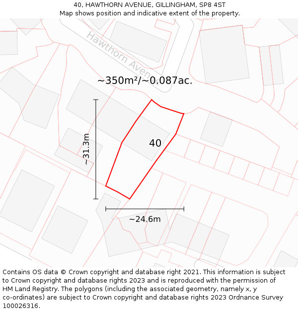 40, HAWTHORN AVENUE, GILLINGHAM, SP8 4ST: Plot and title map