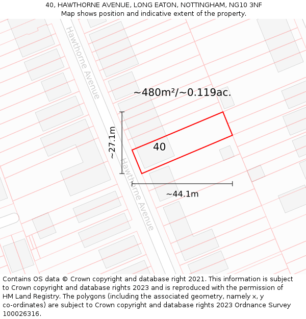 40, HAWTHORNE AVENUE, LONG EATON, NOTTINGHAM, NG10 3NF: Plot and title map
