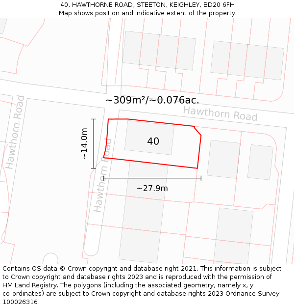 40, HAWTHORNE ROAD, STEETON, KEIGHLEY, BD20 6FH: Plot and title map