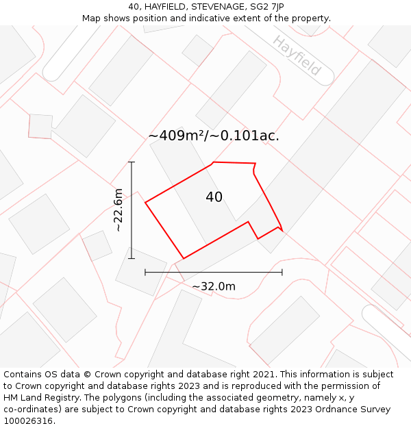 40, HAYFIELD, STEVENAGE, SG2 7JP: Plot and title map