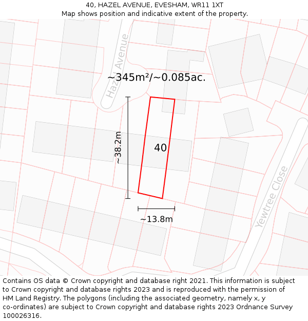 40, HAZEL AVENUE, EVESHAM, WR11 1XT: Plot and title map
