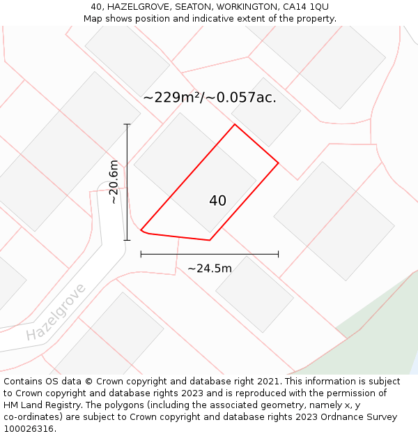 40, HAZELGROVE, SEATON, WORKINGTON, CA14 1QU: Plot and title map