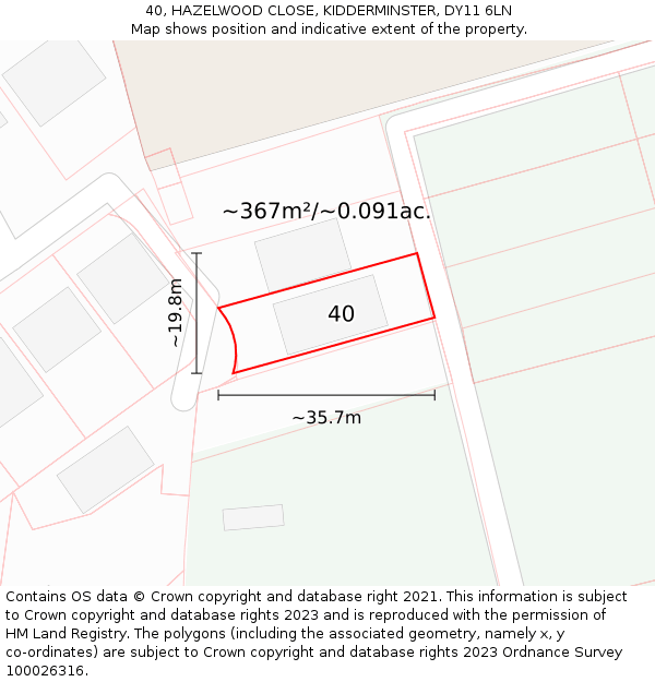 40, HAZELWOOD CLOSE, KIDDERMINSTER, DY11 6LN: Plot and title map