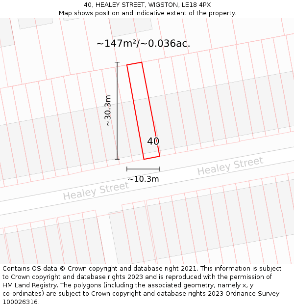 40, HEALEY STREET, WIGSTON, LE18 4PX: Plot and title map