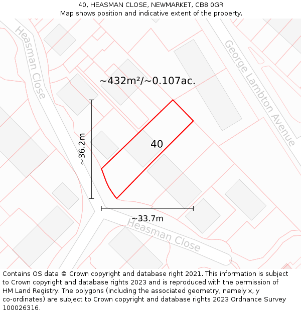 40, HEASMAN CLOSE, NEWMARKET, CB8 0GR: Plot and title map