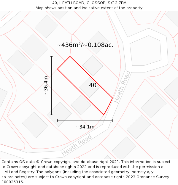 40, HEATH ROAD, GLOSSOP, SK13 7BA: Plot and title map