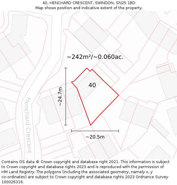 40, HENCHARD CRESCENT, SWINDON, SN25 1BD: Plot and title map