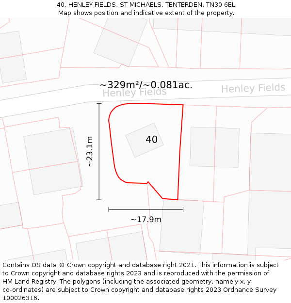 40, HENLEY FIELDS, ST MICHAELS, TENTERDEN, TN30 6EL: Plot and title map