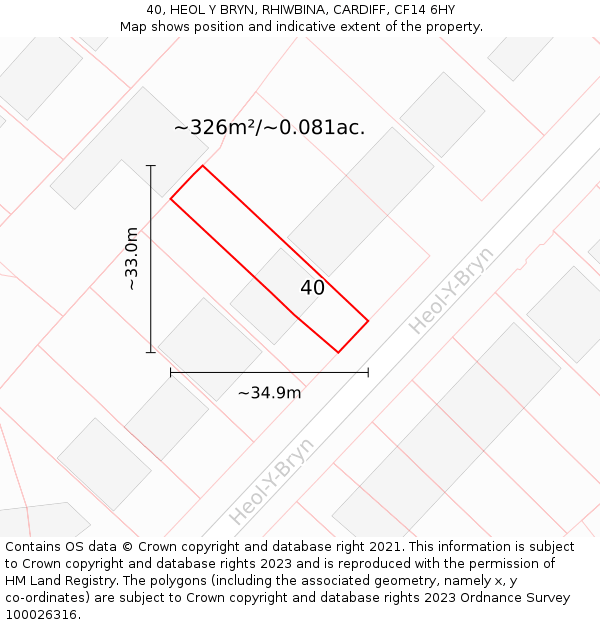 40, HEOL Y BRYN, RHIWBINA, CARDIFF, CF14 6HY: Plot and title map