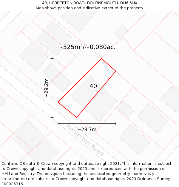 40, HERBERTON ROAD, BOURNEMOUTH, BH6 5HX: Plot and title map