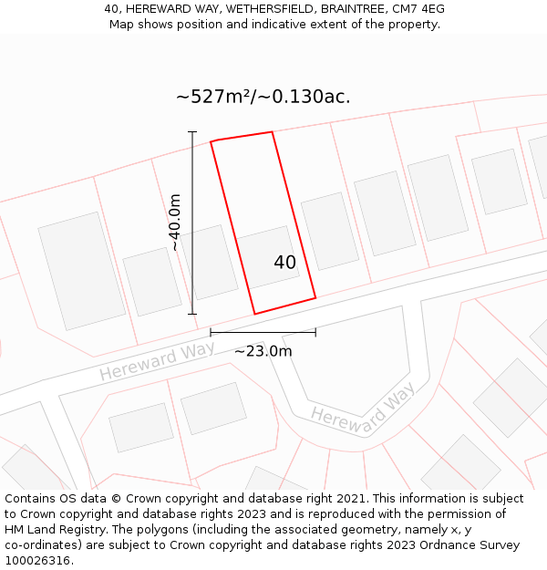 40, HEREWARD WAY, WETHERSFIELD, BRAINTREE, CM7 4EG: Plot and title map