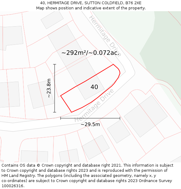 40, HERMITAGE DRIVE, SUTTON COLDFIELD, B76 2XE: Plot and title map