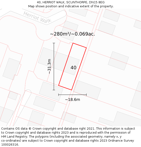 40, HERRIOT WALK, SCUNTHORPE, DN15 8EG: Plot and title map