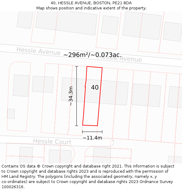 40, HESSLE AVENUE, BOSTON, PE21 8DA: Plot and title map