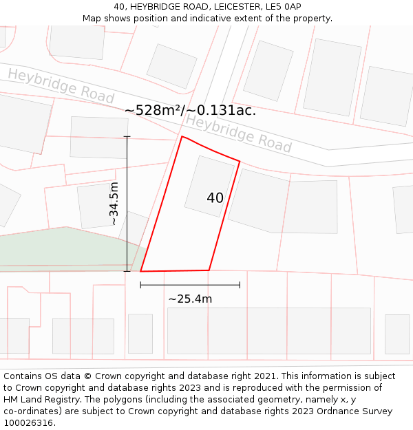 40, HEYBRIDGE ROAD, LEICESTER, LE5 0AP: Plot and title map