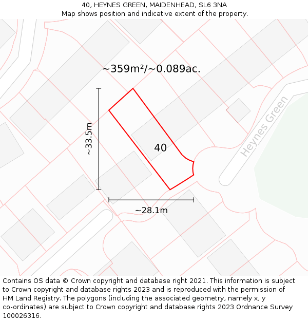 40, HEYNES GREEN, MAIDENHEAD, SL6 3NA: Plot and title map